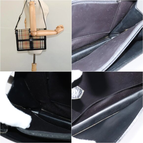 Burberrys Nova Check Shoulder Bag Canvas Beige Gold black Auth BD1811 - Picture 13 of 14